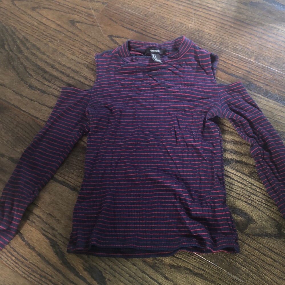 Long sleeve open shoulder striped top